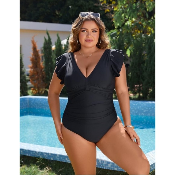 Blooming Jelly Ruffle Sleeve Tummy Control One Piece Swimsuit - Picture 12 of 12